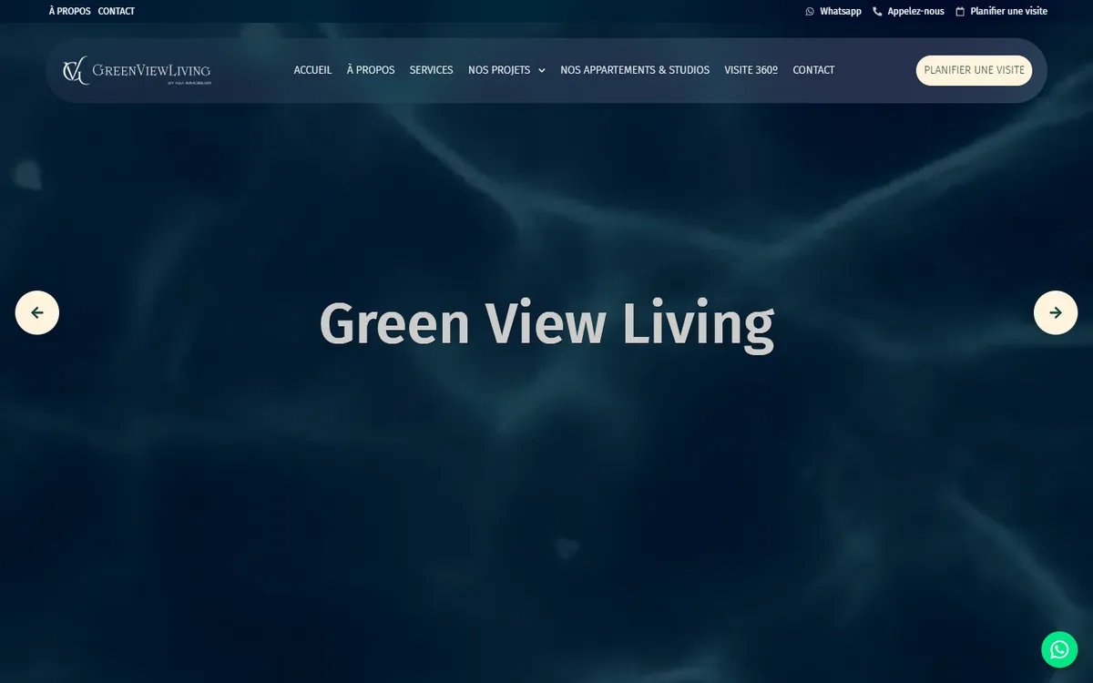 Page du site web Green View Living (vue 1)