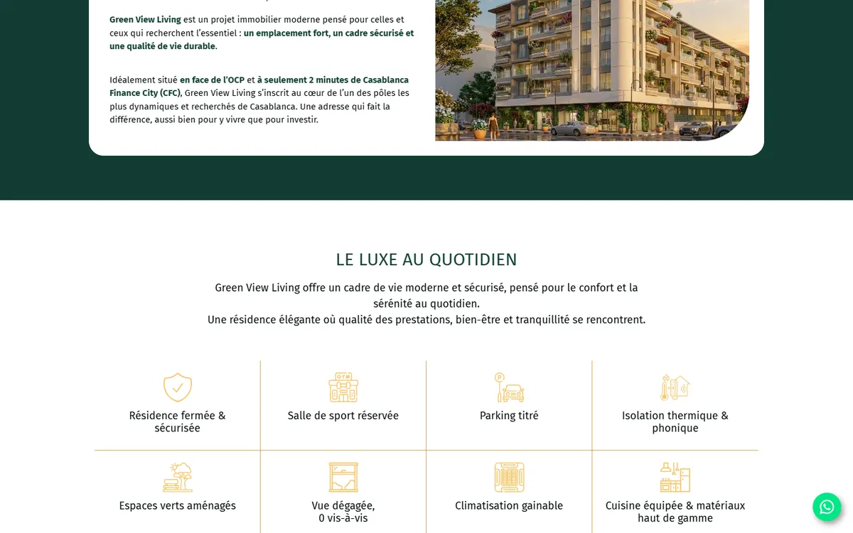 Page du site web Green View Living (vue 2)