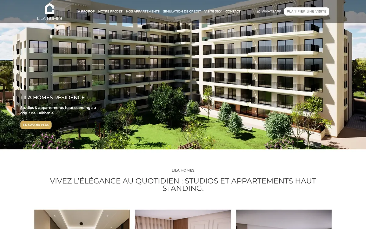 Page du site web Lila Homes (vue 1)
