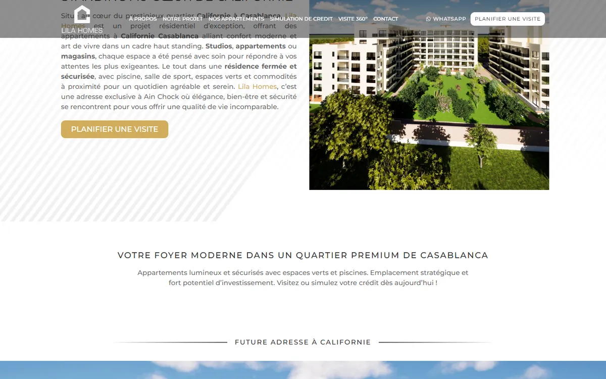 Page du site web Lila Homes (vue 2)
