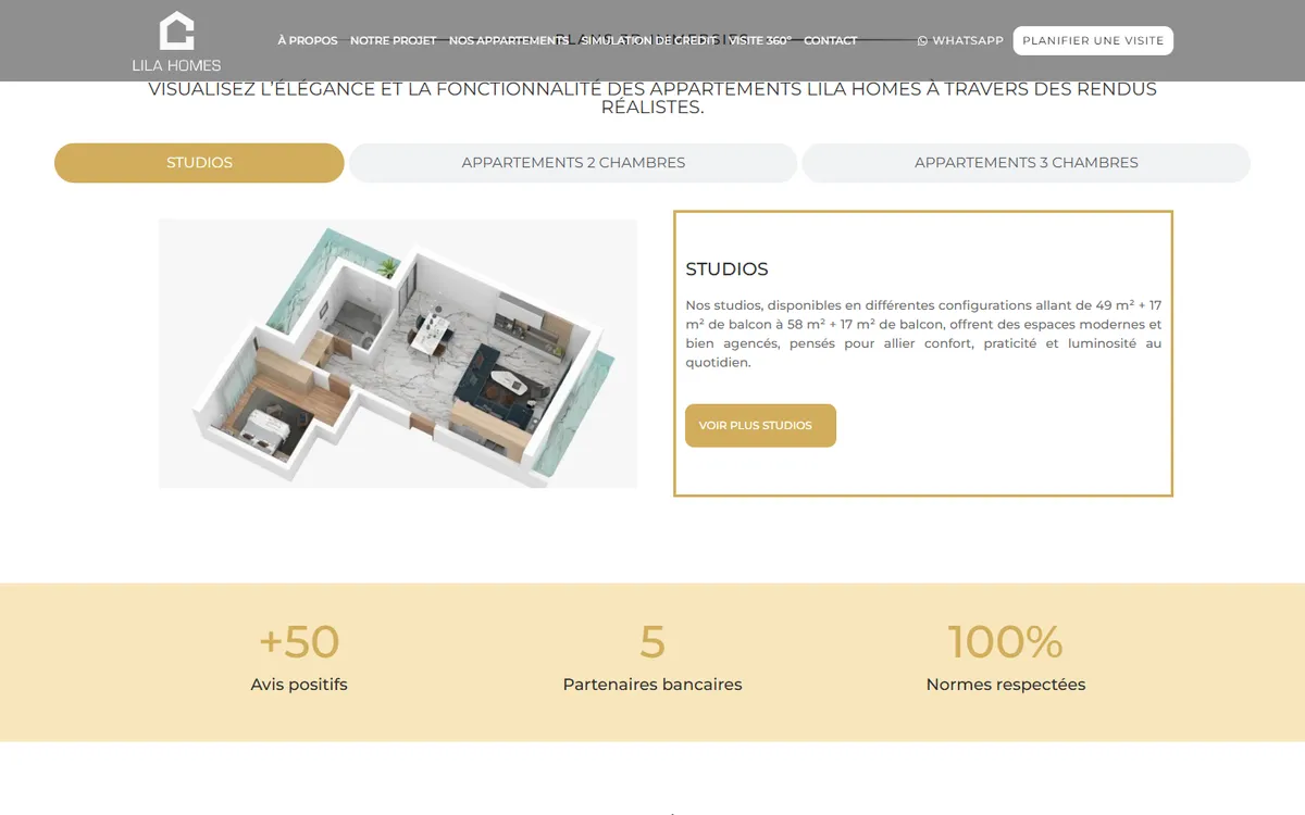 Page du site web Lila Homes (vue 3)